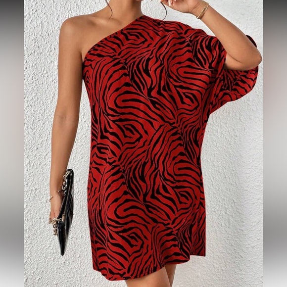 Boho Zebra stripes one shoulder mini dress - Picture 2 of 5